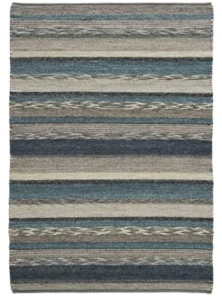 Woll-Teppich, Blue Stripes -Teppiche Verkaufe Bjerka HandwebTeppich Blau BlueStripes 170x240 pla
