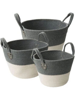 Korb, Grau/Weiss -Teppiche Verkaufe DoubleBag Korb GrauWeiss Set per2