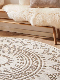 Outdoor-Teppich, Natur -Teppiche Verkaufe Savela FlachgewebeTeppich beige Natur 160rund mil2