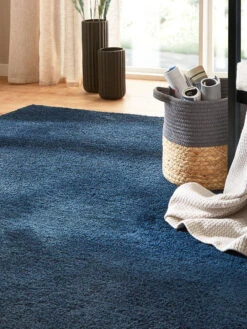 Hochflor-Teppich, Dunkelblau -Teppiche Verkaufe Sensation Uniteppich Blau Dunkelblau 160x230 spar